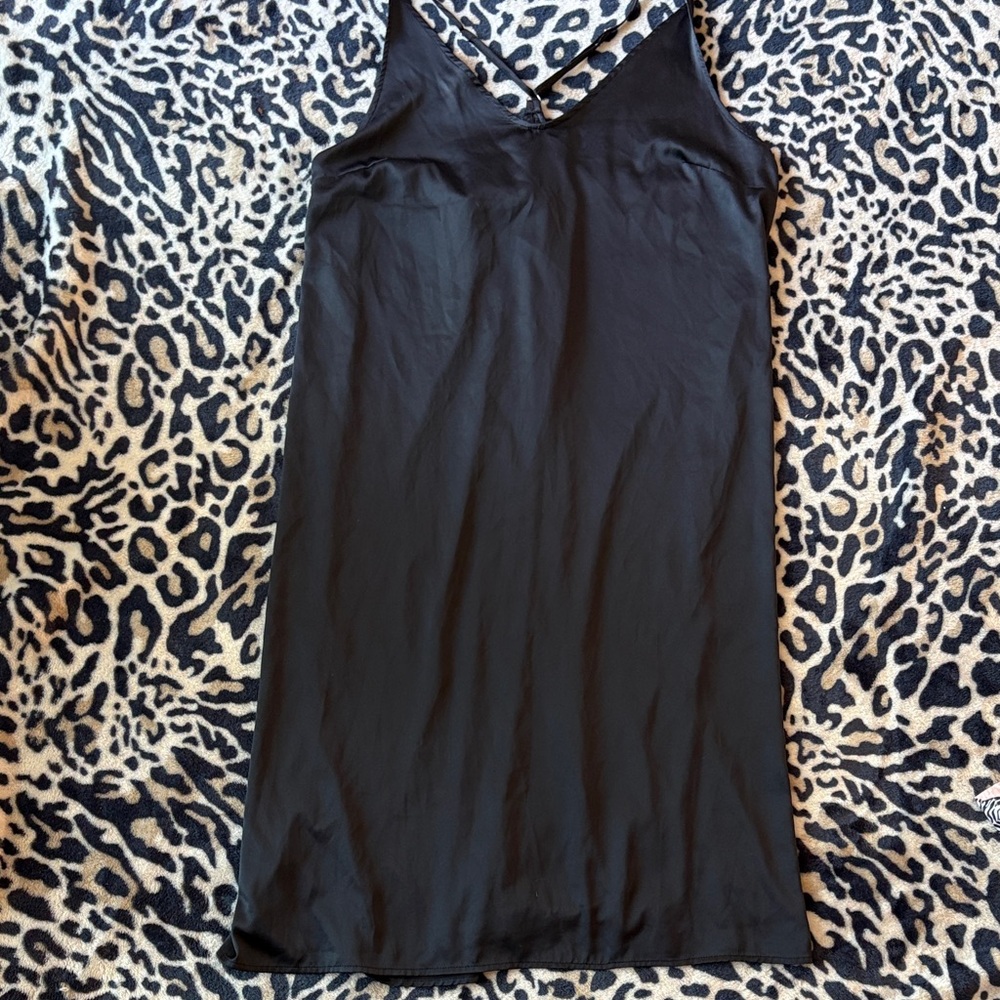 stars above Black Satin V-Neck Slip Camisole Dress